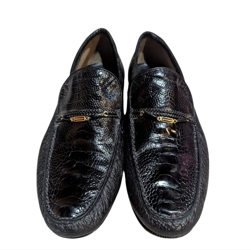 STEMAR Vintage Loafers Black Leather 10.5 Aligator Croc Made in Italy Old Money
